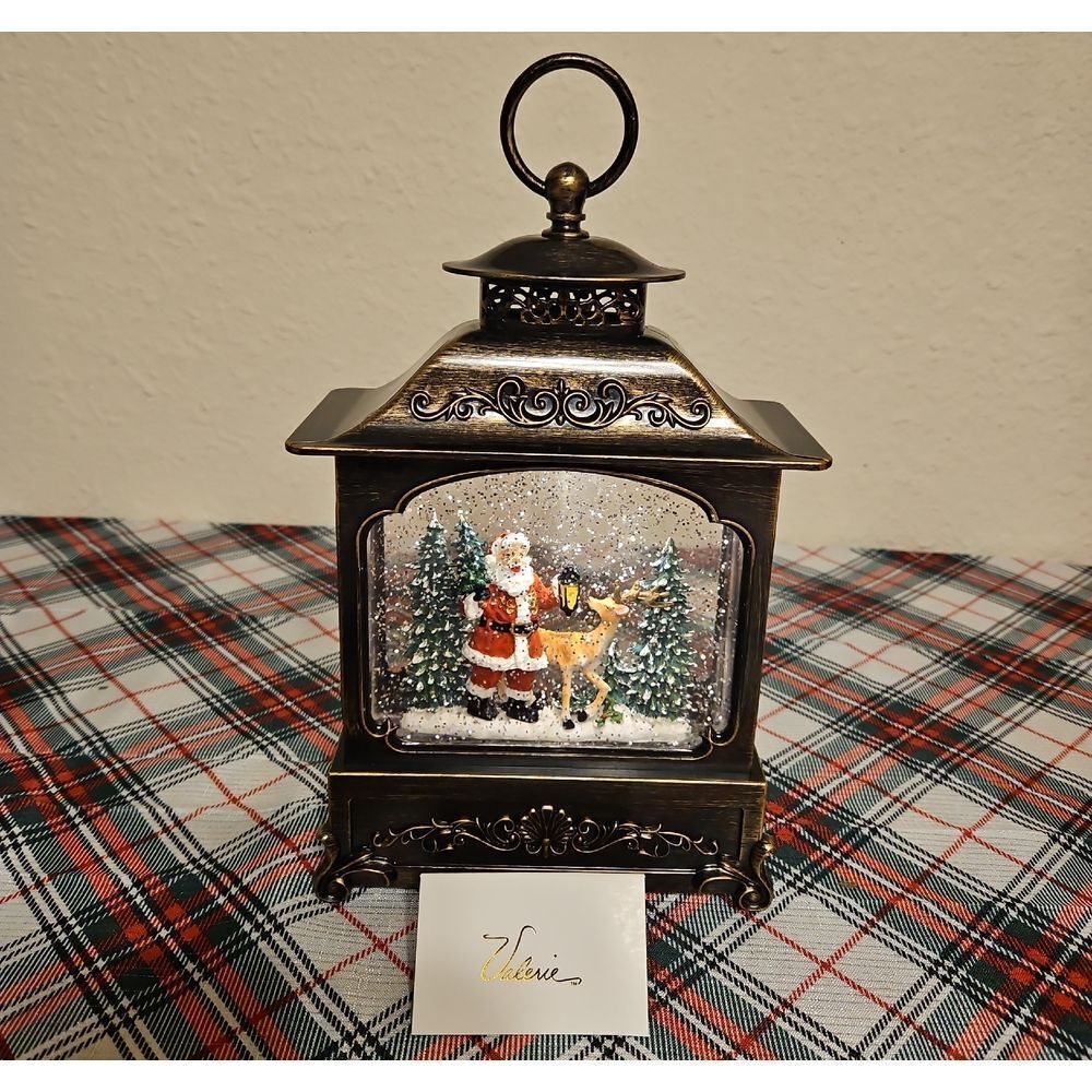 Valerie Parr Hill Decorative Santa w/ Deer Snow Globe Lantern Table Accent